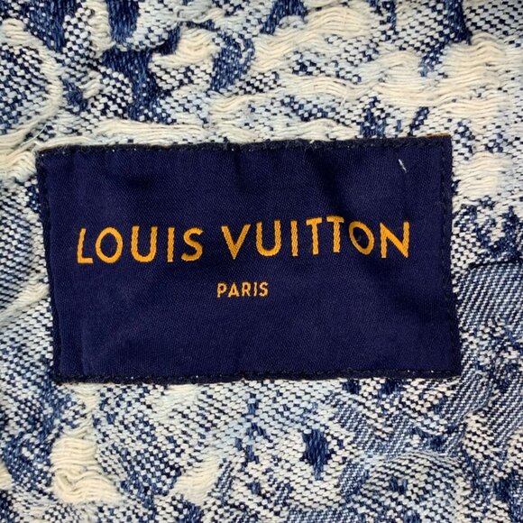 Louis Vuitton Blue Floral Distressed Denim Jacket Size 50 L 100% Cotton Long-Sle - Picture 2 of 8